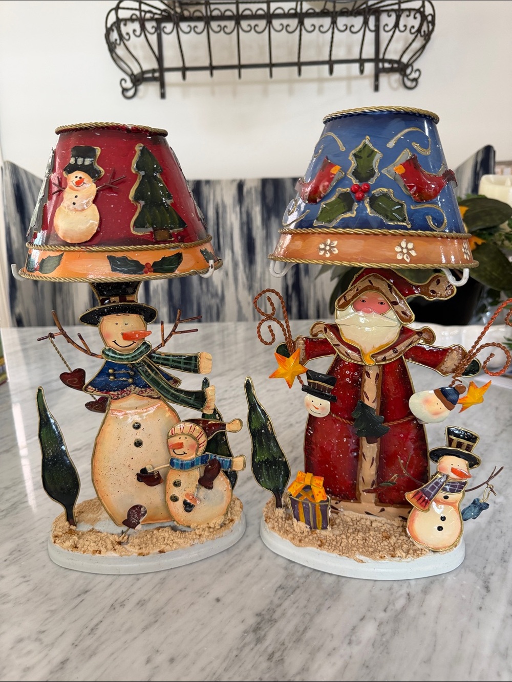 Holiday Snowman and Santa Table votive candle lamp with shade
l